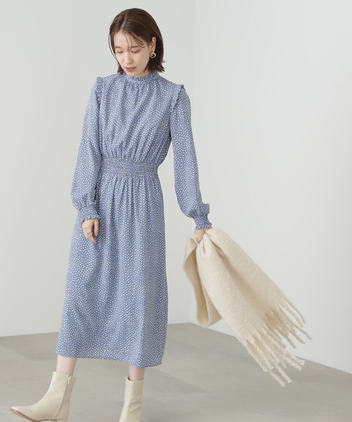 N.（N. Natural Beauty Basic）（エヌエヌナチュラルビューティーベーシック）の「◆ドットフリルスタンドネックナローワンピース（ワンピース・レディース・ブルー系その他/ブラック系その他・MEDIUM）」の11枚目の写真