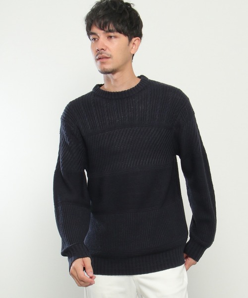 ikka（イッカ）の「【洗濯機で洗える】ミックスジャガードニット（ニット/セーター・メンズ・ネイビー/オフホワイト/ピンク/ブルー/グリーン・S/M/L/XL）」の9枚目の写真