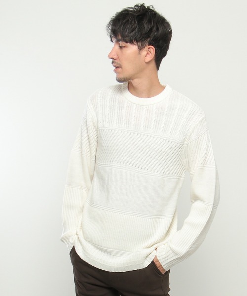 ikka（イッカ）の「【洗濯機で洗える】ミックスジャガードニット（ニット/セーター・メンズ・ネイビー/オフホワイト/ピンク/ブルー/グリーン・S/M/L/XL）」の7枚目の写真