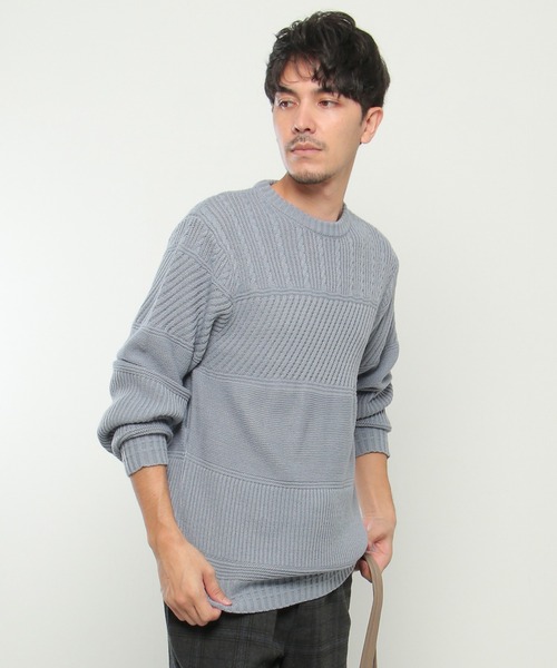 ikka（イッカ）の「【洗濯機で洗える】ミックスジャガードニット（ニット/セーター・メンズ・ネイビー/オフホワイト/ピンク/ブルー/グリーン・S/M/L/XL）」の8枚目の写真