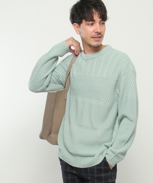 ikka（イッカ）の「【洗濯機で洗える】ミックスジャガードニット（ニット/セーター・メンズ・ネイビー/オフホワイト/ピンク/ブルー/グリーン・S/M/L/XL）」の6枚目の写真