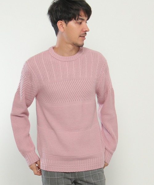 ikka（イッカ）の「【洗濯機で洗える】ミックスジャガードニット（ニット/セーター・メンズ・ネイビー/オフホワイト/ピンク/ブルー/グリーン・S/M/L/XL）」の10枚目の写真