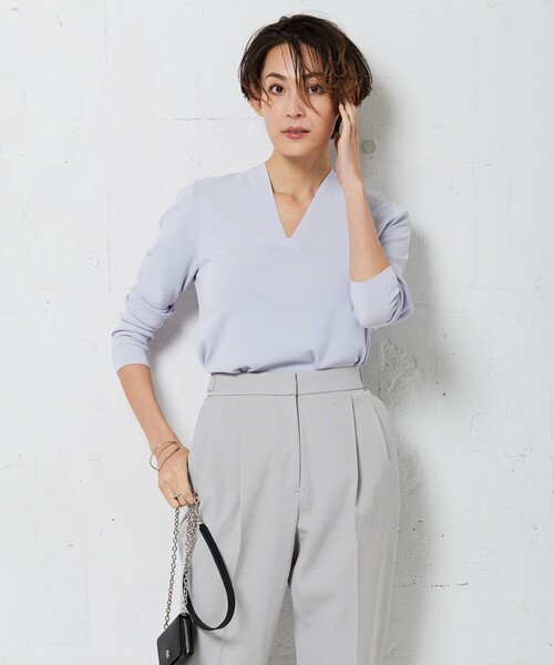 ICB(アイシービー)の「【洗える】 シンセティックフルニードル Vネックプルオーバー(ニット/セーター・レディース・ダルブルー系/ライラック系/アイボリー系/ネイビー系7/ダルブルー系7/ライトイエロー系7・SMALL)」の5枚目の写真