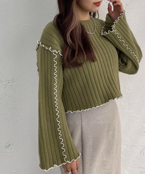 apres jour mignon(アプレジュールミニョン)の「メローショート丈ニット【ZOZOTOWN限定アイテム】(ニット/セーター・レディース・ブラック/グリーン/ライトベージュ・X-LARGE/フリー)」の3枚目の写真