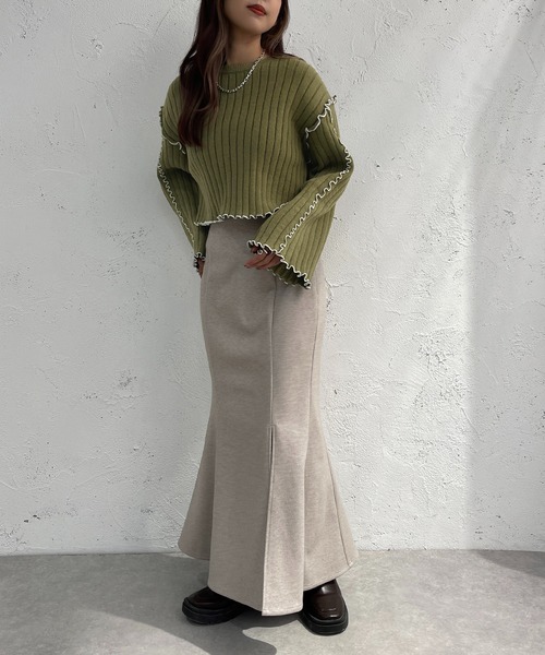 apres jour mignon(アプレジュールミニョン)の「メローショート丈ニット【ZOZOTOWN限定アイテム】(ニット/セーター・レディース・ブラック/グリーン/ライトベージュ・X-LARGE/フリー)」の13枚目の写真