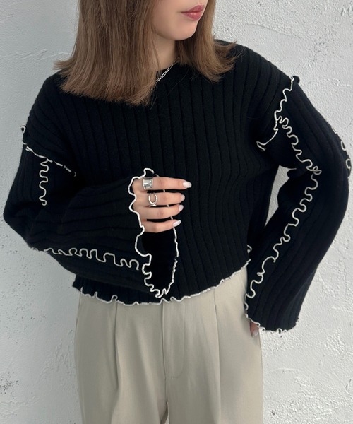 apres jour mignon(アプレジュールミニョン)の「メローショート丈ニット【ZOZOTOWN限定アイテム】(ニット/セーター・レディース・ブラック/グリーン/ライトベージュ・X-LARGE/フリー)」の11枚目の写真