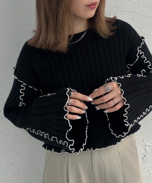 apres jour mignon(アプレジュールミニョン)の「メローショート丈ニット【ZOZOTOWN限定アイテム】(ニット/セーター・レディース・ブラック/グリーン/ライトベージュ・X-LARGE/フリー)」の14枚目の写真