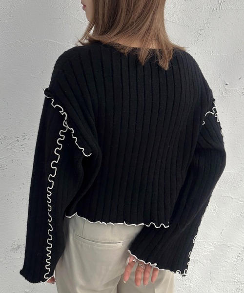 apres jour mignon(アプレジュールミニョン)の「メローショート丈ニット【ZOZOTOWN限定アイテム】(ニット/セーター・レディース・ブラック/グリーン/ライトベージュ・X-LARGE/フリー)」の7枚目の写真