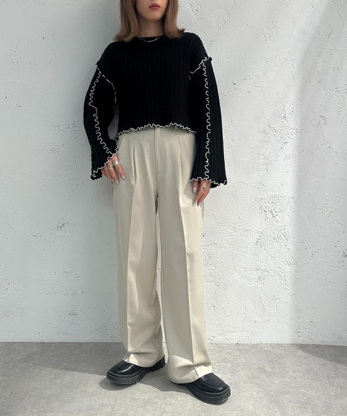 apres jour mignon(アプレジュールミニョン)の「メローショート丈ニット【ZOZOTOWN限定アイテム】(ニット/セーター・レディース・ブラック/グリーン/ライトベージュ・X-LARGE/フリー)」の9枚目の写真