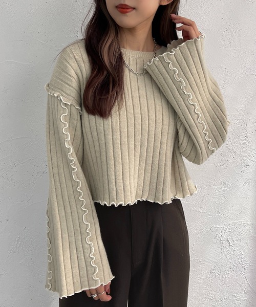 apres jour mignon(アプレジュールミニョン)の「メローショート丈ニット【ZOZOTOWN限定アイテム】(ニット/セーター・レディース・ブラック/グリーン/ライトベージュ・X-LARGE/フリー)」の12枚目の写真