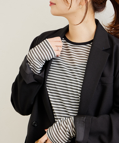 JOURNAL STANDARD(ジャーナルスタンダード)の「クルーネックシアーロングTシャツ(Tシャツ/カットソー・レディース・アイボリー/ホワイト×ホワイト/ホワイト/ピンク・FREE)」の3枚目の写真