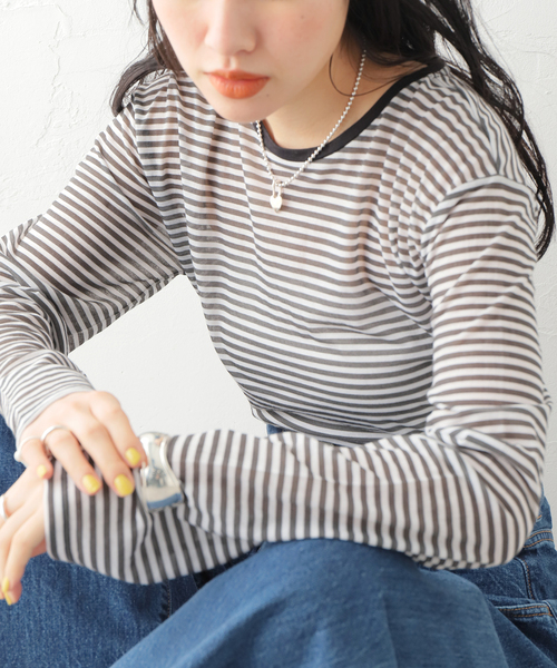 JOURNAL STANDARD(ジャーナルスタンダード)の「クルーネックシアーロングTシャツ(Tシャツ/カットソー・レディース・アイボリー/ホワイト×ホワイト/ホワイト/ピンク・FREE)」の18枚目の写真