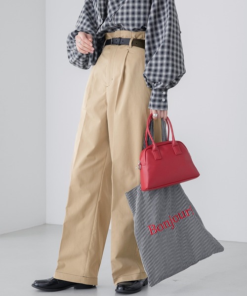 BONLECILL(ボンルシール)の「2way ハイウエスト センタープレス タックチノサロペット(サロペット/オーバーオール・レディース・ネイビー/ベージュ/カーキ/アイボリー/ブラック・M/L)」の9枚目の写真