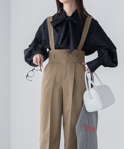 BONLECILL(ボンルシール)の「2way ハイウエスト センタープレス タックチノサロペット(サロペット/オーバーオール・レディース・ネイビー/ベージュ/カーキ/アイボリー/ブラック・M/L)」の12枚目の写真