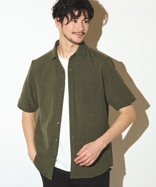 UNION STATION（ユニオンステーション）の「ポリエステルカチオン半袖ワイドカラーシャツ（シャツ/ブラウス・メンズ・ブルー/ネイビー/カーキ/ライトブルー/ホワイト/ベージュ・LL/L/M/S）」の3枚目の写真