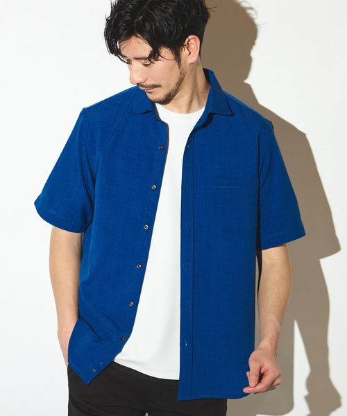 UNION STATION（ユニオンステーション）の「ポリエステルカチオン半袖ワイドカラーシャツ（シャツ/ブラウス・メンズ・ブルー/ネイビー/カーキ/ライトブルー/ホワイト/ベージュ・LL/L/M/S）」の6枚目の写真