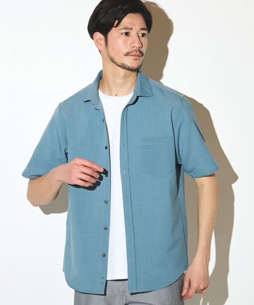 UNION STATION（ユニオンステーション）の「ポリエステルカチオン半袖ワイドカラーシャツ（シャツ/ブラウス・メンズ・ブルー/ネイビー/カーキ/ライトブルー/ホワイト/ベージュ・LL/L/M/S）」の4枚目の写真