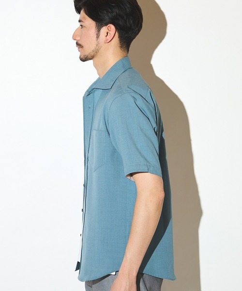 UNION STATION（ユニオンステーション）の「ポリエステルカチオン半袖ワイドカラーシャツ（シャツ/ブラウス・メンズ・ブルー/ネイビー/カーキ/ライトブルー/ホワイト/ベージュ・LL/L/M/S）」の7枚目の写真