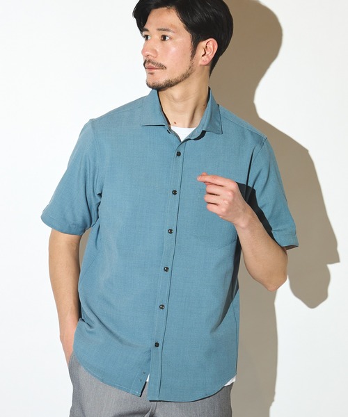 UNION STATION（ユニオンステーション）の「ポリエステルカチオン半袖ワイドカラーシャツ（シャツ/ブラウス・メンズ・ブルー/ネイビー/カーキ/ライトブルー/ホワイト/ベージュ・LL/L/M/S）」の9枚目の写真