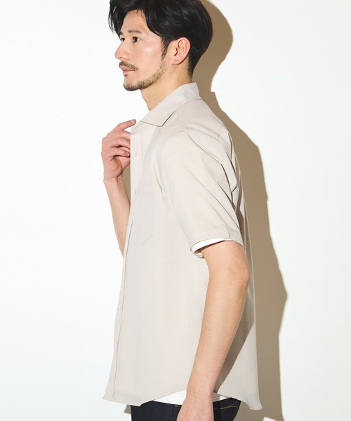 UNION STATION（ユニオンステーション）の「ポリエステルカチオン半袖ワイドカラーシャツ（シャツ/ブラウス・メンズ・ブルー/ネイビー/カーキ/ライトブルー/ホワイト/ベージュ・LL/L/M/S）」の10枚目の写真
