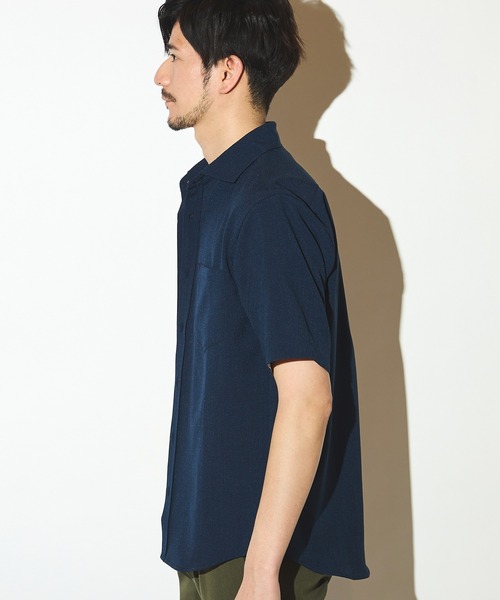 UNION STATION（ユニオンステーション）の「ポリエステルカチオン半袖ワイドカラーシャツ（シャツ/ブラウス・メンズ・ブルー/ネイビー/カーキ/ライトブルー/ホワイト/ベージュ・LL/L/M/S）」の13枚目の写真