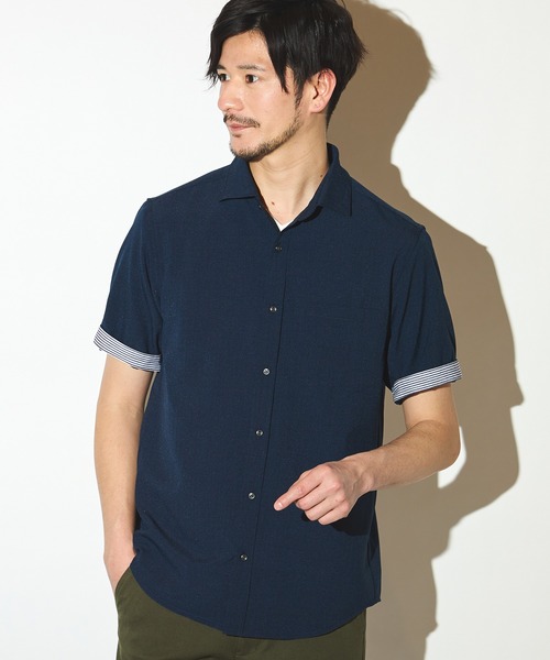 UNION STATION（ユニオンステーション）の「ポリエステルカチオン半袖ワイドカラーシャツ（シャツ/ブラウス・メンズ・ブルー/ネイビー/カーキ/ライトブルー/ホワイト/ベージュ・LL/L/M/S）」の15枚目の写真