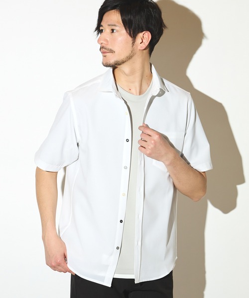 UNION STATION（ユニオンステーション）の「ポリエステルカチオン半袖ワイドカラーシャツ（シャツ/ブラウス・メンズ・ブルー/ネイビー/カーキ/ライトブルー/ホワイト/ベージュ・LL/L/M/S）」の16枚目の写真