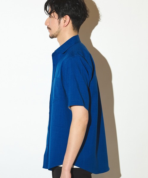 UNION STATION（ユニオンステーション）の「ポリエステルカチオン半袖ワイドカラーシャツ（シャツ/ブラウス・メンズ・ブルー/ネイビー/カーキ/ライトブルー/ホワイト/ベージュ・LL/L/M/S）」の20枚目の写真