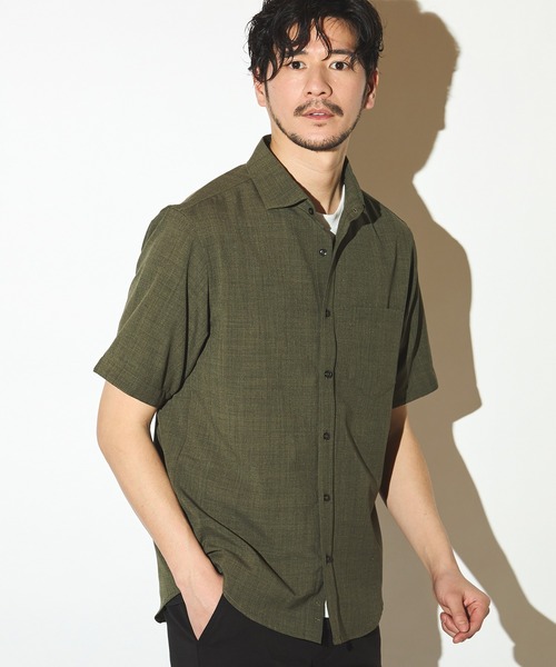 UNION STATION（ユニオンステーション）の「ポリエステルカチオン半袖ワイドカラーシャツ（シャツ/ブラウス・メンズ・ブルー/ネイビー/カーキ/ライトブルー/ホワイト/ベージュ・LL/L/M/S）」の22枚目の写真