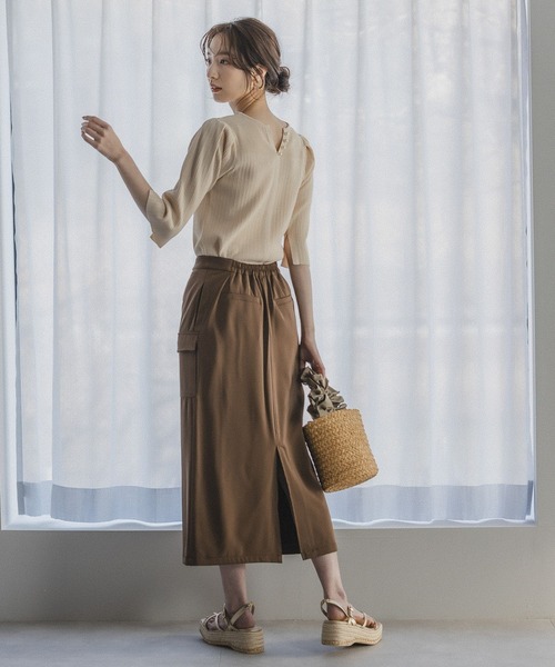 Andemiu(アンデミュウ)の「バックパールパフニット6S 191262(ニット/セーター・レディース・ピンク/アイボリー/ブラック・FREE)」の8枚目の写真