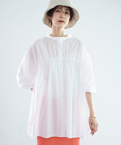LEPSIM(レプシィム)の「シャーリングマエアキブラウス 182647(シャツ/ブラウス・レディース・ライトブルー/ベージュ/オフホワイト・FREE)」の4枚目の写真