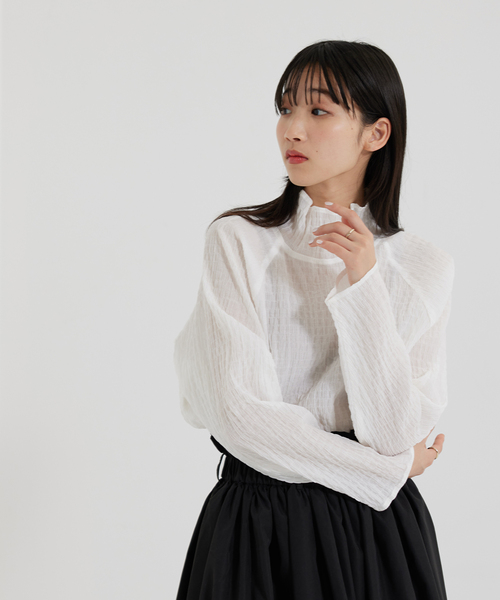 Jayro（ジャイロ）の「楊柳ラグランハイネックブラウス（シャツ/ブラウス・レディース・オレンジ/ライトグリーン/ホワイト系その他・M）」の4枚目の写真