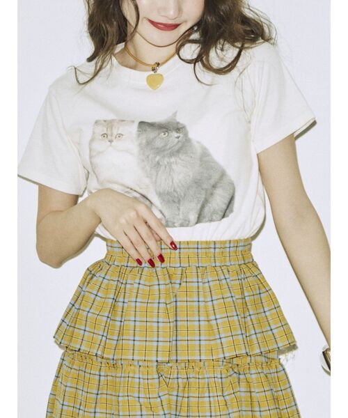 jouetie（ジュエティ）の「キャットフィット Tシャツ（Tシャツ/カットソー・レディース・ブラック/ブルー/オフホワイト・MEDIUM）」の12枚目の写真