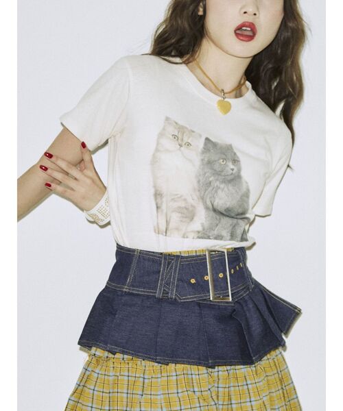 jouetie（ジュエティ）の「キャットフィット Tシャツ（Tシャツ/カットソー・レディース・ブラック/ブルー/オフホワイト・MEDIUM）」の14枚目の写真