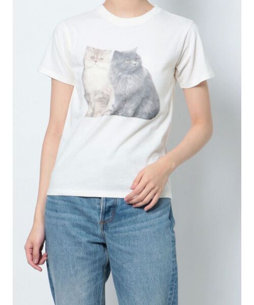jouetie（ジュエティ）の「キャットフィット Tシャツ（Tシャツ/カットソー・レディース・ブラック/ブルー/オフホワイト・MEDIUM）」の6枚目の写真