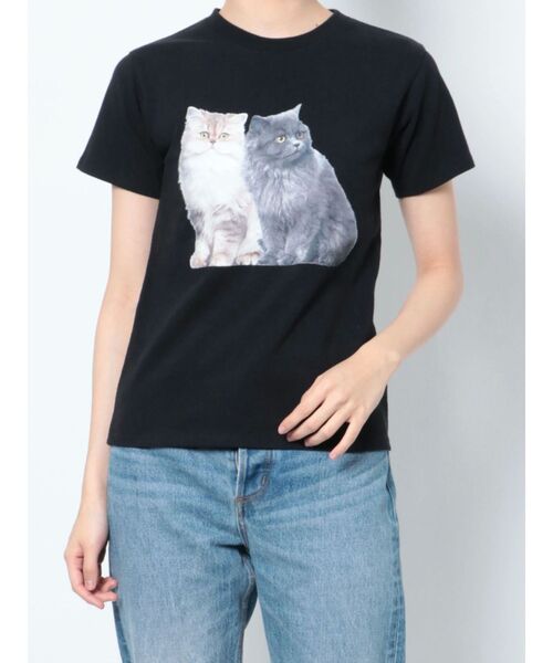 jouetie（ジュエティ）の「キャットフィット Tシャツ（Tシャツ/カットソー・レディース・ブラック/ブルー/オフホワイト・MEDIUM）」の7枚目の写真