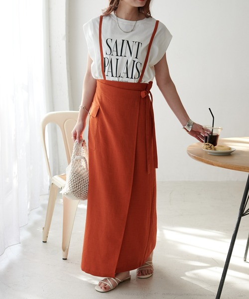 DISCOAT（ディスコート）の「テックリネン肩紐付きラップスカート