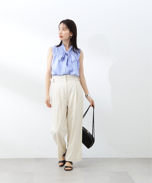 N.（N. Natural Beauty Basic）（エヌエヌナチュラルビューティーベーシック）の「◆フロントリボンギャザーノースリーブブラウス（Tシャツ/カットソー・レディース・オフホワイト/ブルー/ドット・MEDIUM）」の14枚目の写真