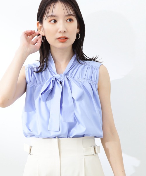 N.（N. Natural Beauty Basic）（エヌエヌナチュラルビューティーベーシック）の「◆フロントリボンギャザーノースリーブブラウス（Tシャツ/カットソー・レディース・オフホワイト/ブルー/ドット・MEDIUM）」の16枚目の写真