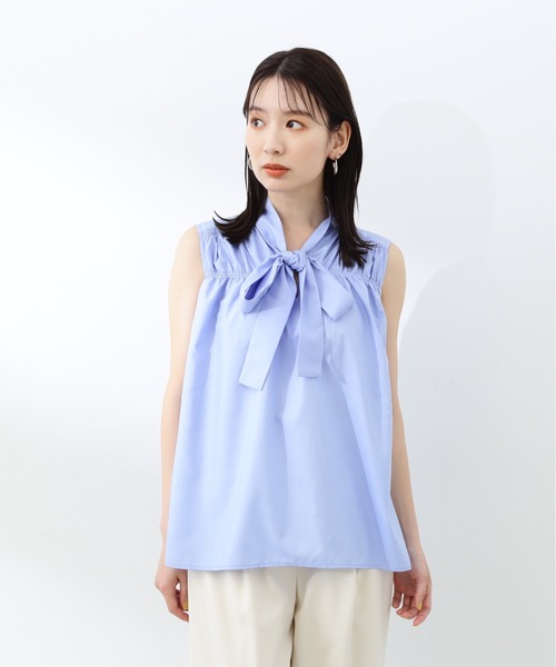 N.（N. Natural Beauty Basic）（エヌエヌナチュラルビューティーベーシック）の「◆フロントリボンギャザーノースリーブブラウス（Tシャツ/カットソー・レディース・オフホワイト/ブルー/ドット・MEDIUM）」の17枚目の写真