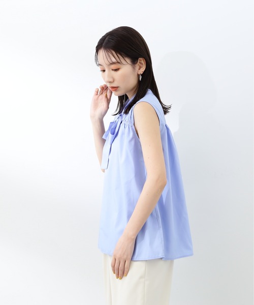 N.（N. Natural Beauty Basic）（エヌエヌナチュラルビューティーベーシック）の「◆フロントリボンギャザーノースリーブブラウス（Tシャツ/カットソー・レディース・オフホワイト/ブルー/ドット・MEDIUM）」の18枚目の写真