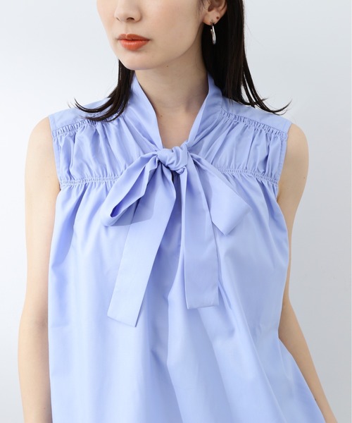 N.（N. Natural Beauty Basic）（エヌエヌナチュラルビューティーベーシック）の「◆フロントリボンギャザーノースリーブブラウス（Tシャツ/カットソー・レディース・オフホワイト/ブルー/ドット・MEDIUM）」の20枚目の写真