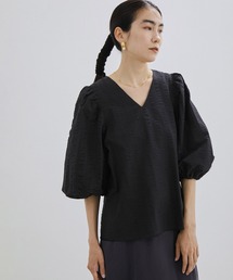 SALON adam et rope' | 【WEB限定】サッカーVネックバルーンスリーブブラウス(シャツ/ブラウス)