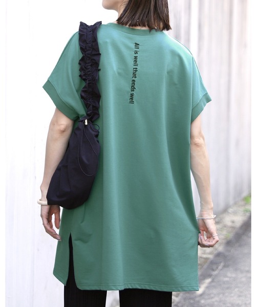 reca（レカ）の「バックロゴプリントワイドチュニックTシャツ（Tシャツ/カットソー・レディース・マスタード/アイボリー/チャコールグレー/グリーン系その他/オフホワイト/ピンク/ターコイズブルー・FREE）」の4枚目の写真