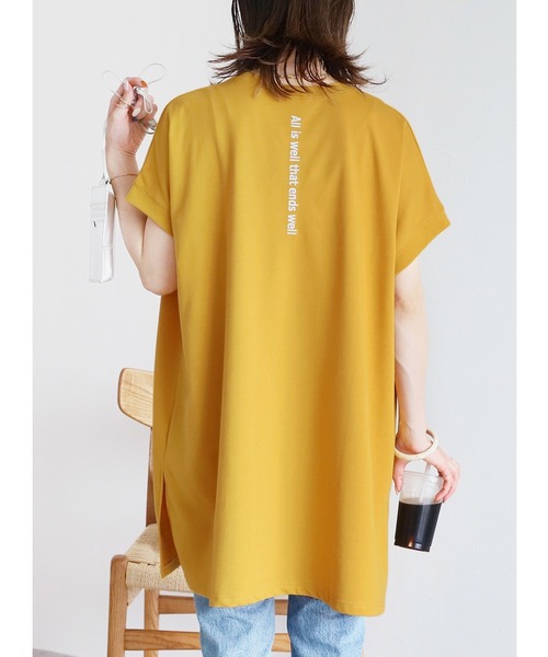 reca（レカ）の「バックロゴプリントワイドチュニックTシャツ（Tシャツ/カットソー・レディース・マスタード/アイボリー/チャコールグレー/グリーン系その他/オフホワイト/ピンク/ターコイズブルー・FREE）」の6枚目の写真