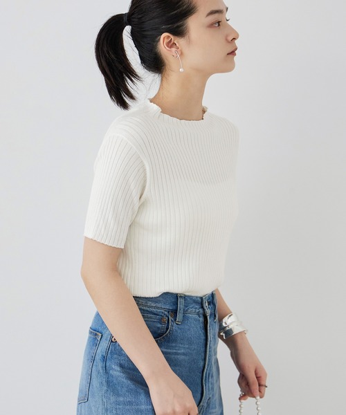 Fashion Letter(ファッションレター)の「大きいサイズ プチハイネック ハーフスリーブ トップス(Tシャツ/カットソー・レディース・ブラック/オフホワイト/ブルー/ベージュ系その他・M~L/LL~3L/4L~5L)」の5枚目の写真