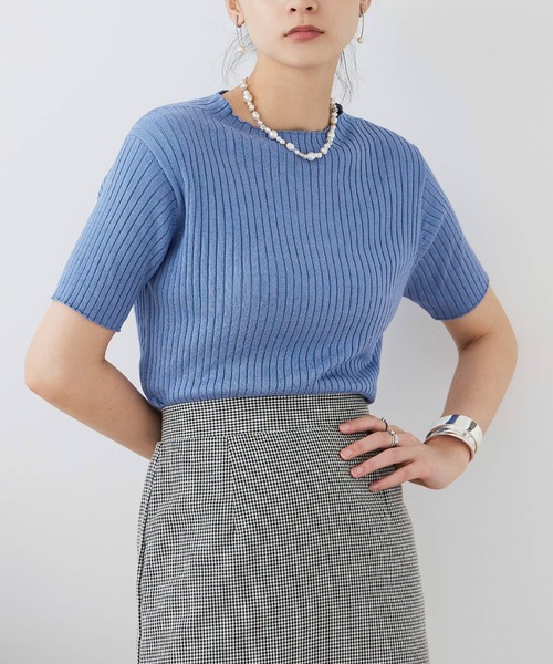 Fashion Letter(ファッションレター)の「大きいサイズ プチハイネック ハーフスリーブ トップス(Tシャツ/カットソー・レディース・ブラック/オフホワイト/ブルー/ベージュ系その他・M~L/LL~3L/4L~5L)」の7枚目の写真