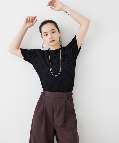Fashion Letter(ファッションレター)の「大きいサイズ プチハイネック ハーフスリーブ トップス(Tシャツ/カットソー・レディース・ブラック/オフホワイト/ブルー/ベージュ系その他・M~L/LL~3L/4L~5L)」の13枚目の写真