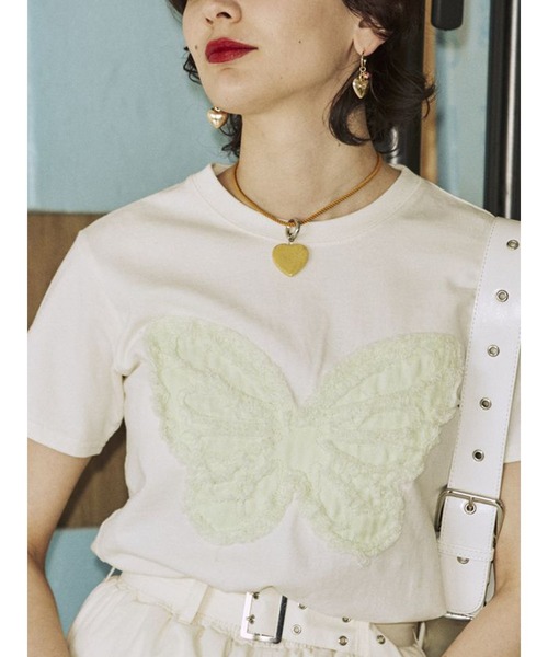 jouetie（ジュエティ）の「バタフライドッキング Tシャツ（Tシャツ/カットソー・レディース・ブラック/オフホワイト/ピンク・MEDIUM）」の2枚目の写真