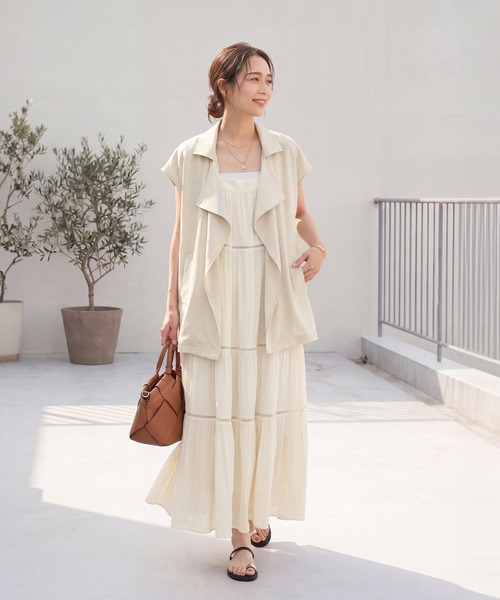 STYLE DELI(スタイルデリ)の「楊柳ティアードロングワンピース(ワンピース・レディース・ホワイト系/ブルー・01/02)」の6枚目の写真